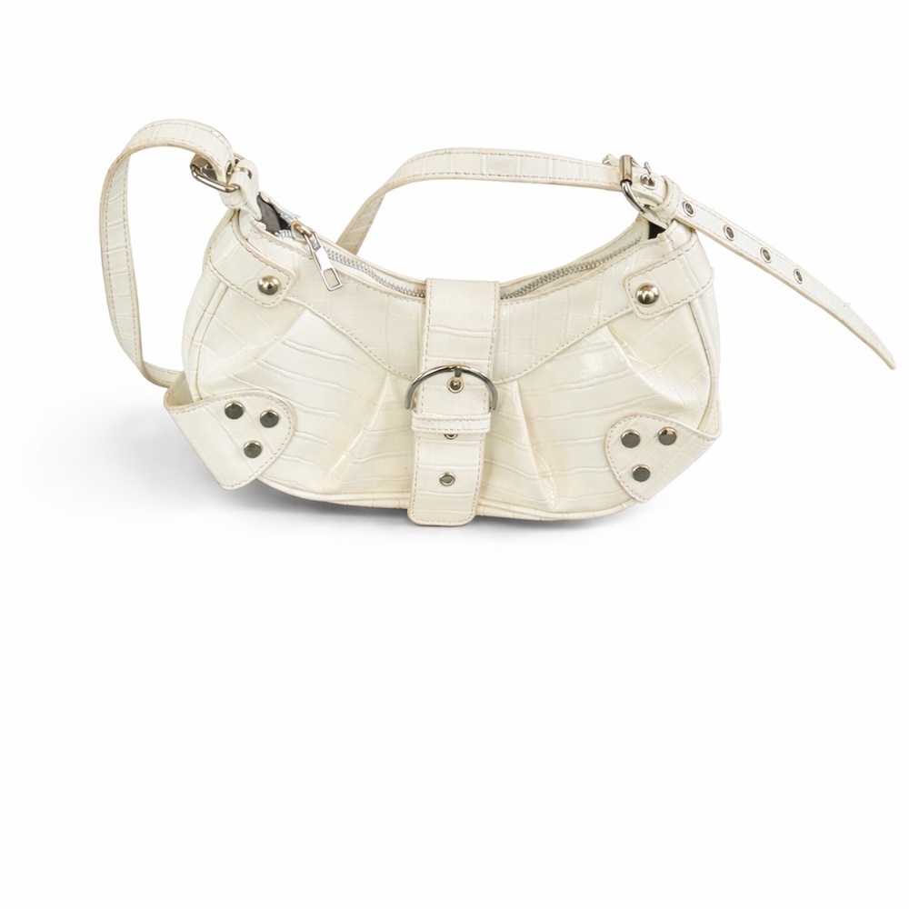 Y2K Cream Croc Embossed Baguette Shoulder Bag Buckle Purse